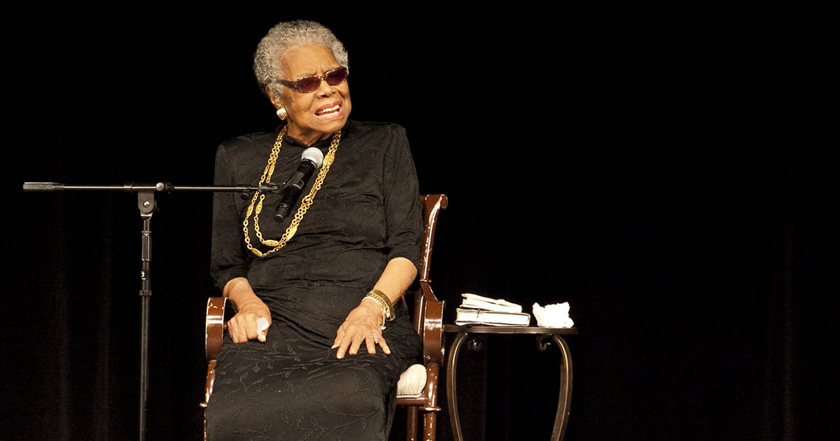 Maya Angelou teaching from the stage